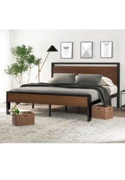 King Size Walnut Grain Metal Bed Frame