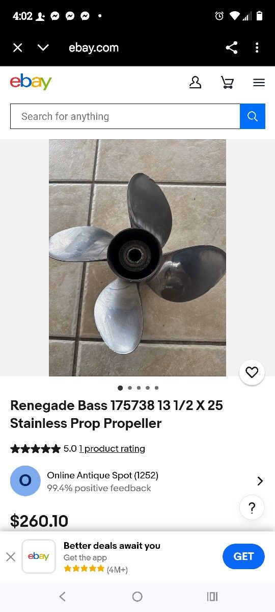 Renegade Bass Stainless Prop Propeller 13 1/2 X 25