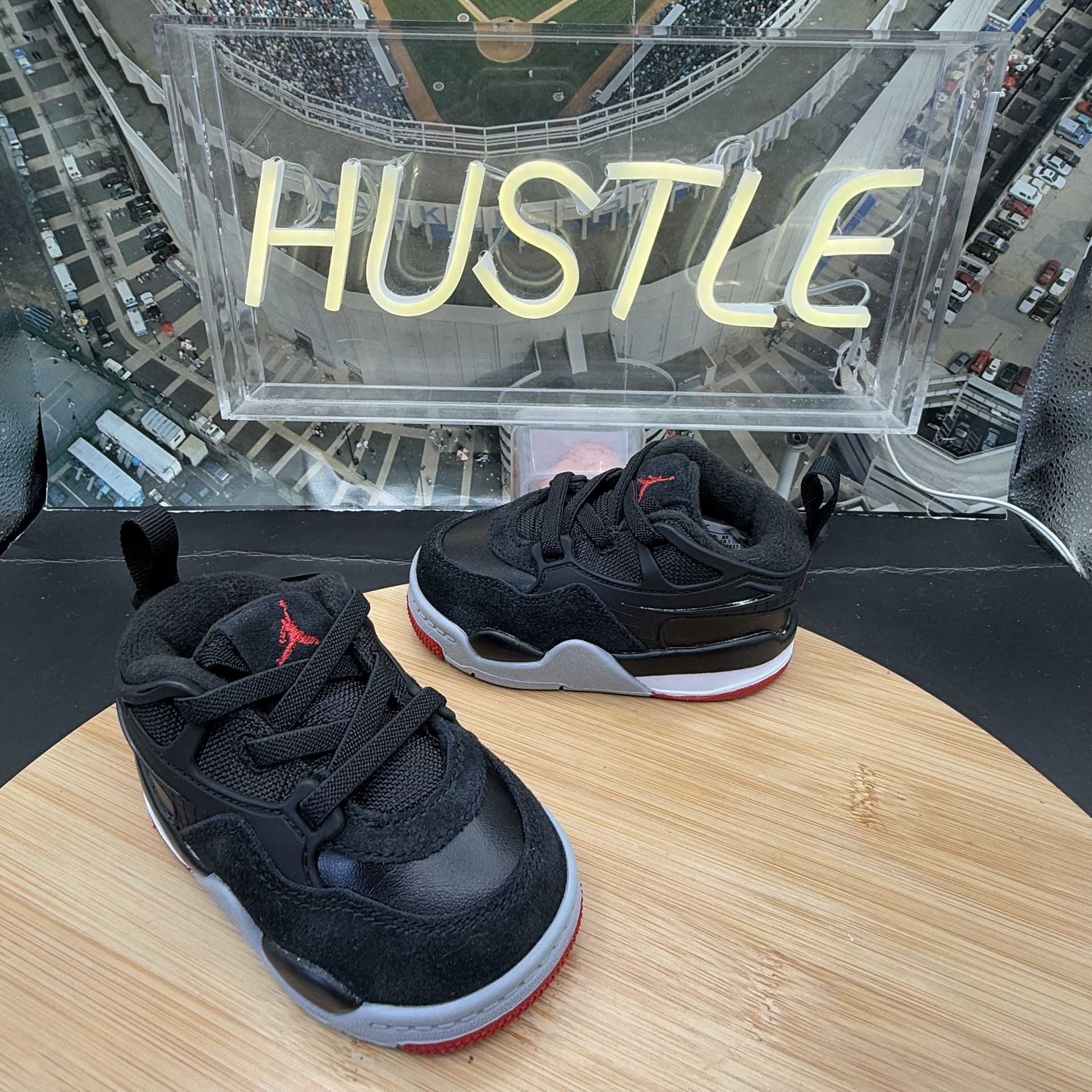 Jordan 4 RM Toddler (TD) Black/Varsity Red-Wolf Grey Sz 4C