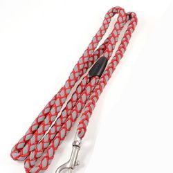 *NEW* Dog Pet Leash, Round Rope Reflective, Red & Gray 4.2' long
