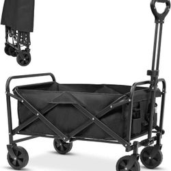 Collapsible Foldable Beach Wagon,Wagon Carts with Wheels Folding,Utility Grocery Lounge Wagon
