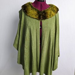 Poncho With Faux Fur Collar. One Size Fits All.