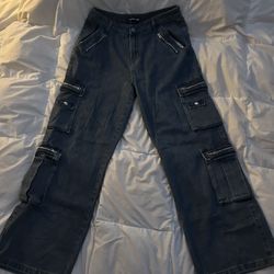 Dark Blue Women Baggy Cargo Jeans 