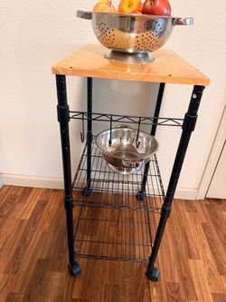 Rolling Kitchen Cart with Butcher Block Top
