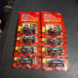 "NEW" Set Of 8 Racing Champions 1997 Nascar 1/64 Scale Diecast Replicas-Includes Collector Card & Display Stand, Sealed In Original Packaging, Ages 5+
