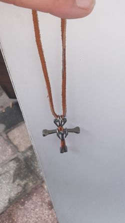 Leather strap cross necklace