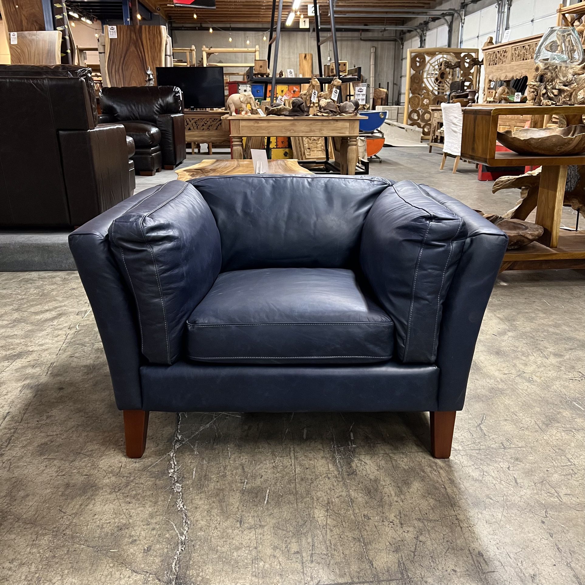 Navy Blue Top Grain Leather Chair - Malibu