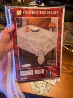 Crochet Tablecloth Vinyl 54X72 White Rectangle  New