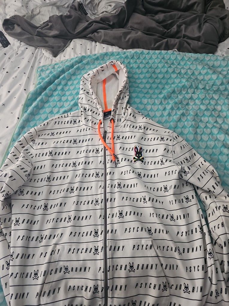 men's psycho bunny white 3xl double zipper sweatshirt