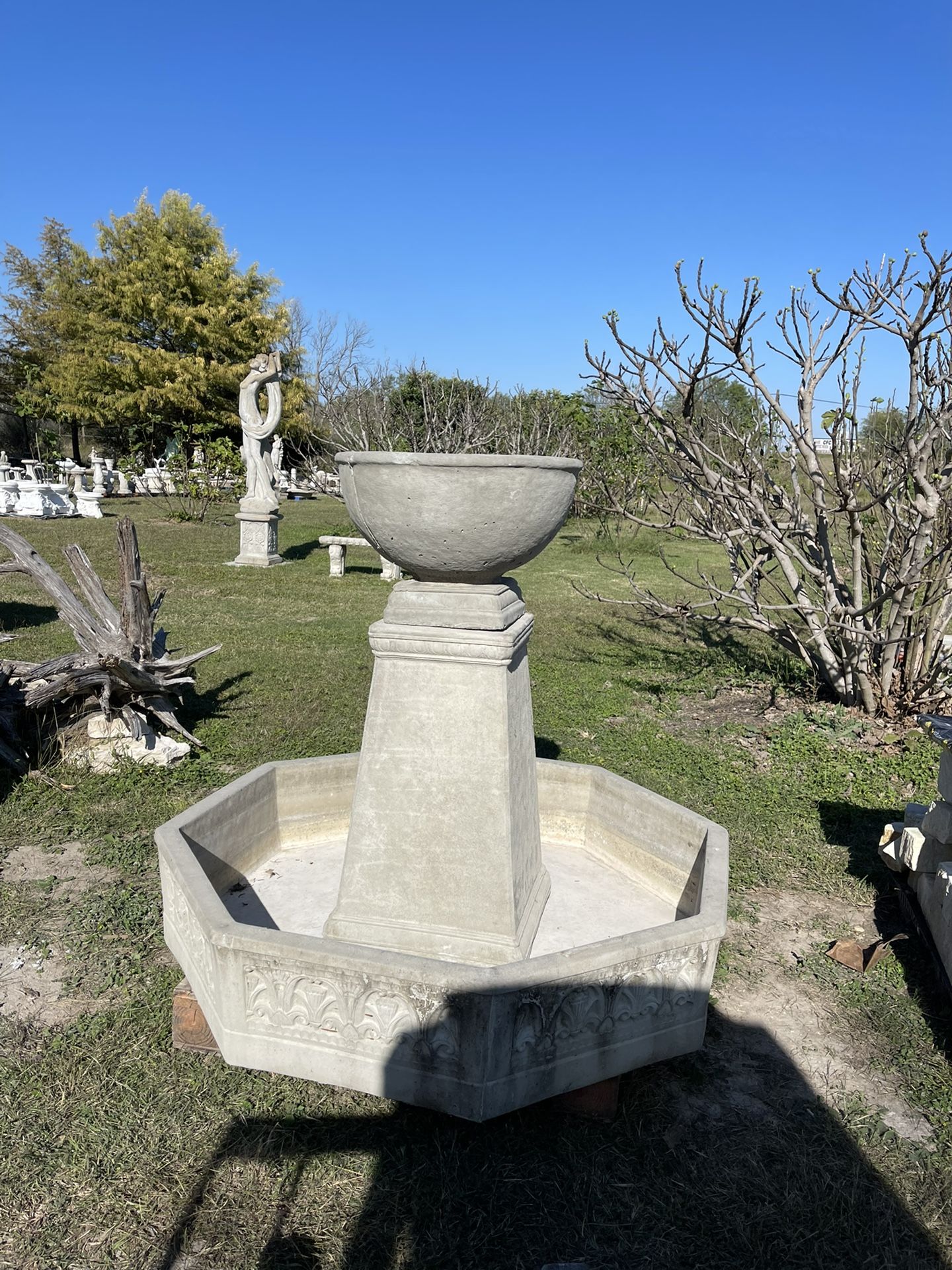 Large Concrete Water Fountain W Basin