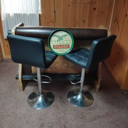 4' Solid Oak Bar With Adjustable Stools 