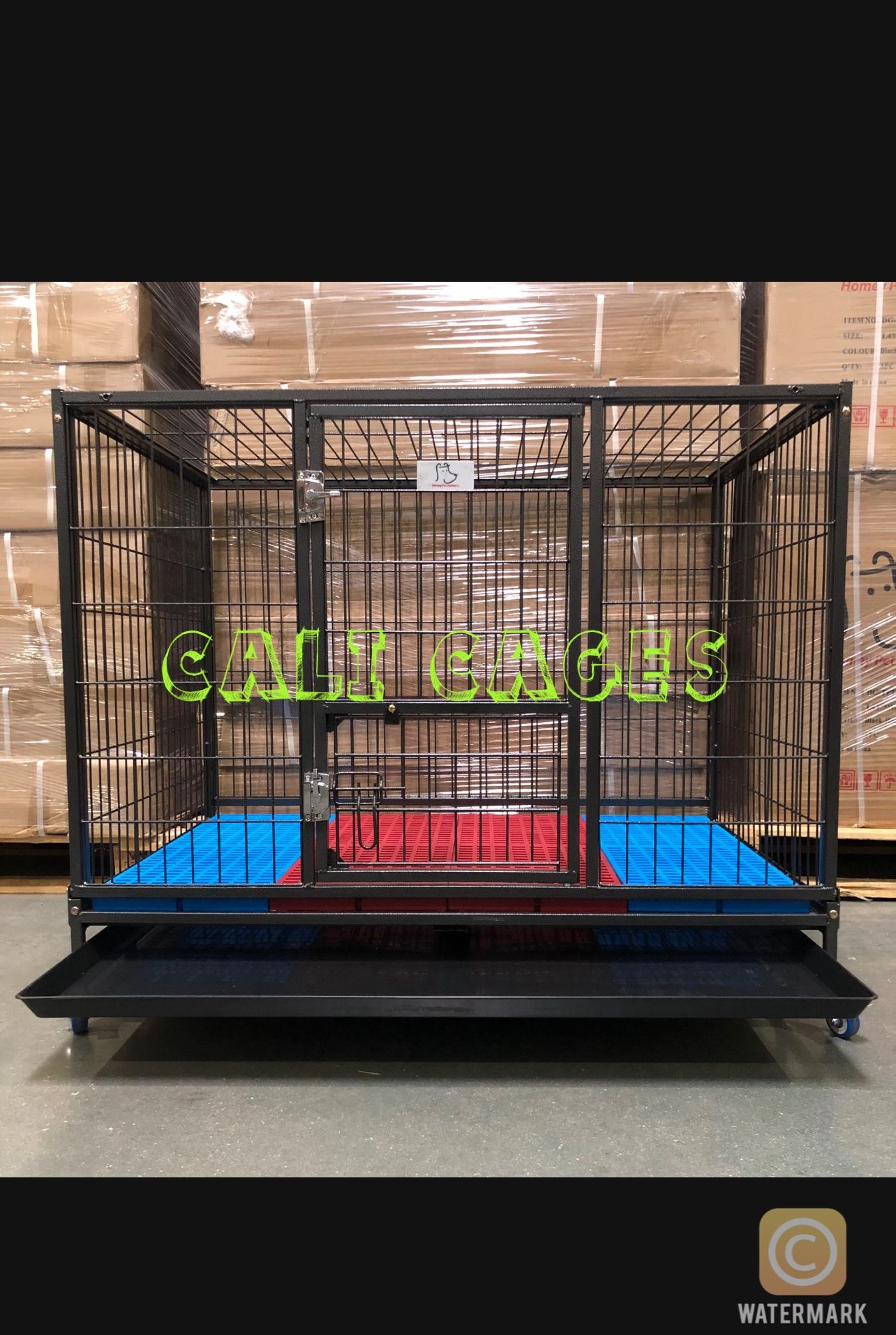 Dog Pet Cage Kennel Size 43” Large Folding With Plastic Floor Grid