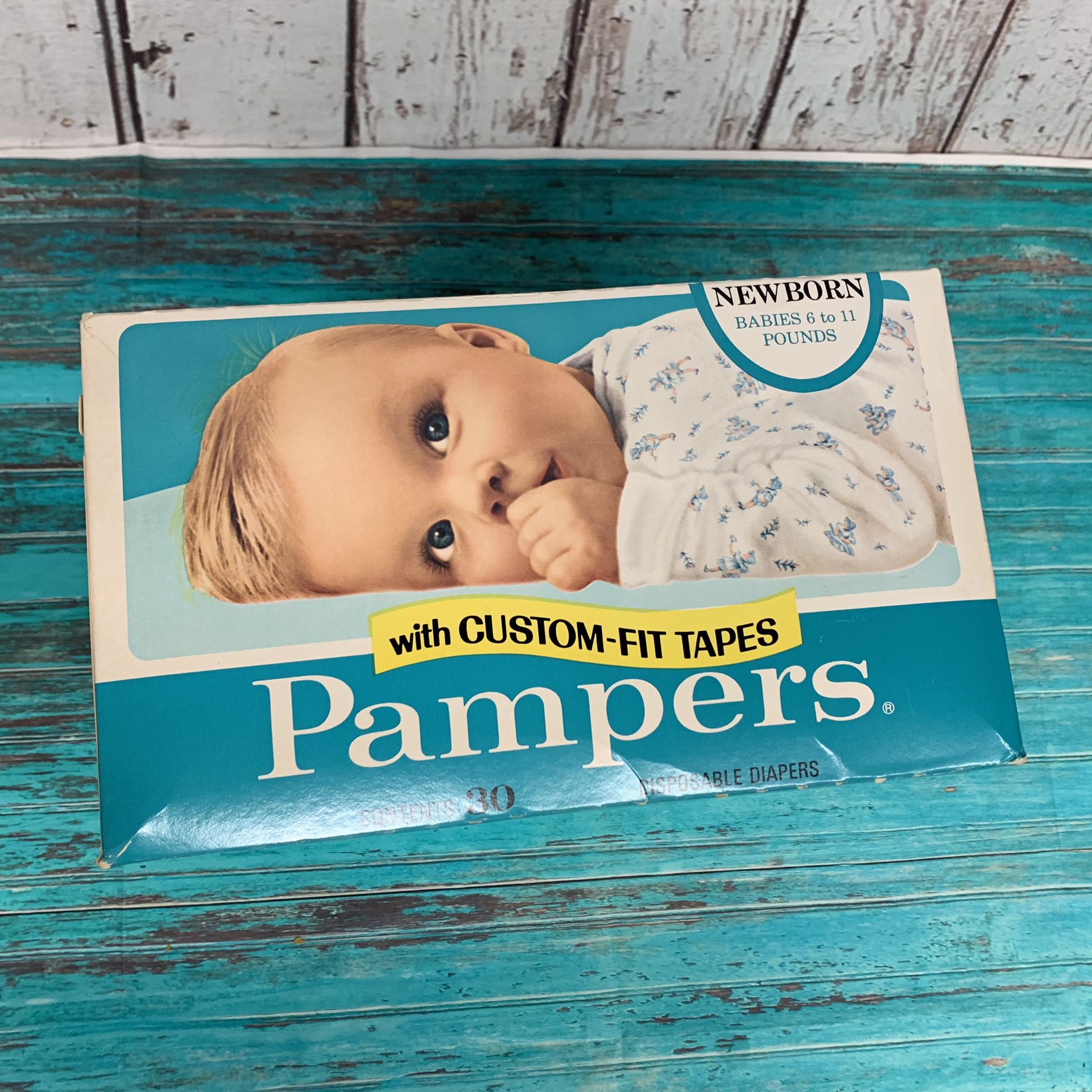 Vintage 1974 Pampers Newborn Diapers 30ct Box NOS