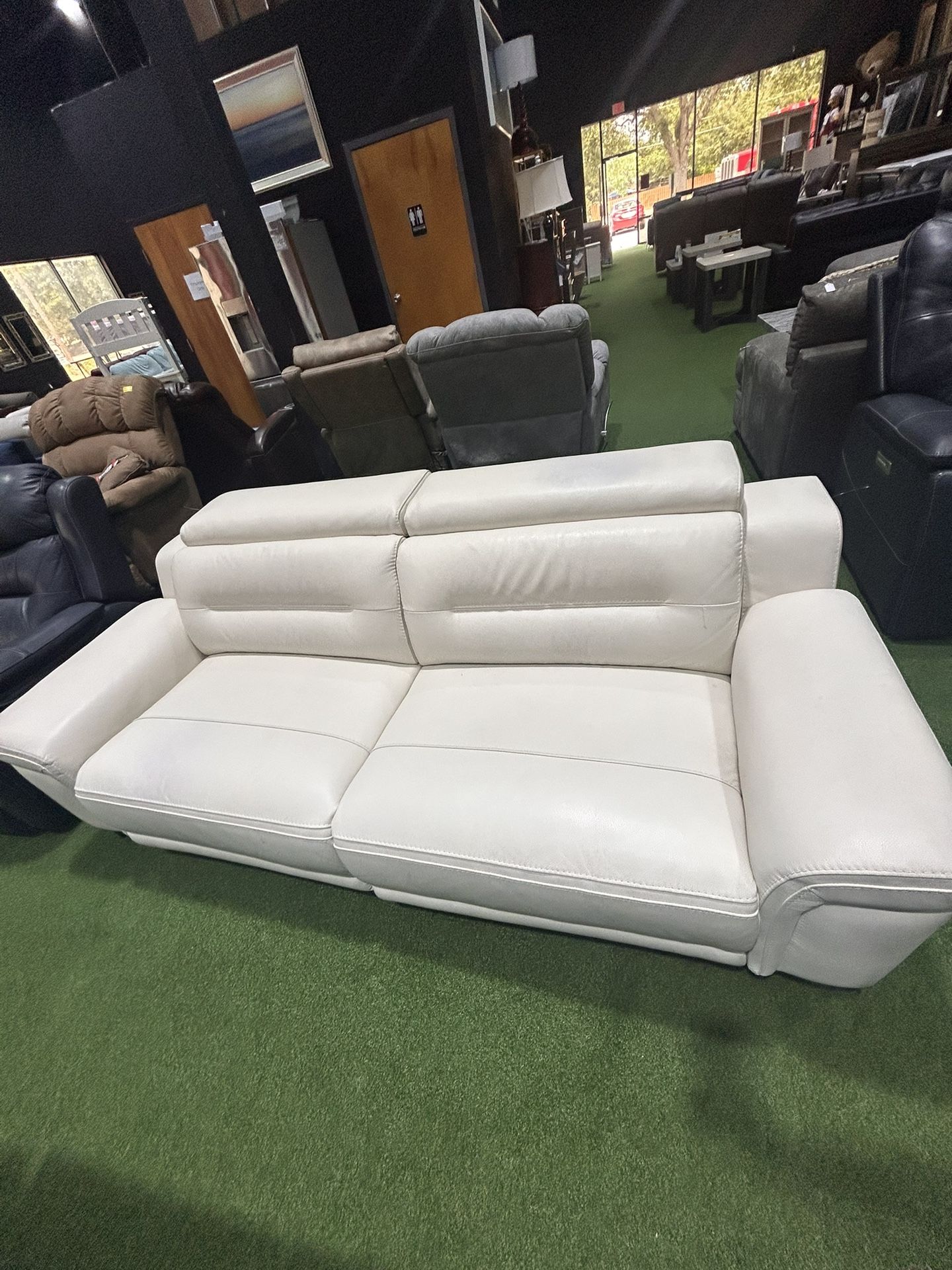 White Leather Recliner Loveseat Sofa Couch