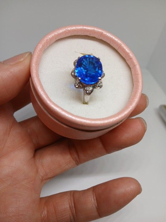 Big Sale !Size 6 S925/blue CZ Stije Size 13x11mm Top Ring 19x15mm