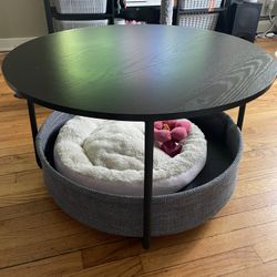 VASAGLE Coffee Table with Storage, Round Center Table for Living Room with Fabric Basket, Modern Style, Metal Frame, Ink Black and Slate Gray 
