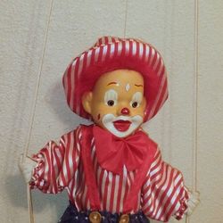 Vintage Porcelain Swinging Clown Doll 