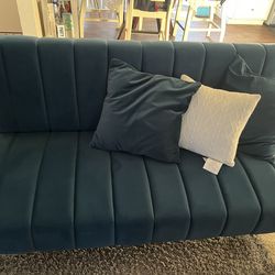 Small blue turquoise velvet office sofa