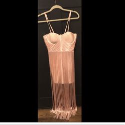 BCBG MaxAzria Bodycon Bandage Dress Pink Fringe C495 *M