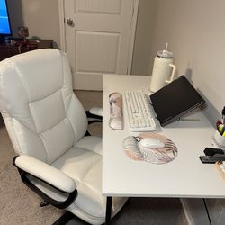WHITE OFFICE CHAIR & TABLE