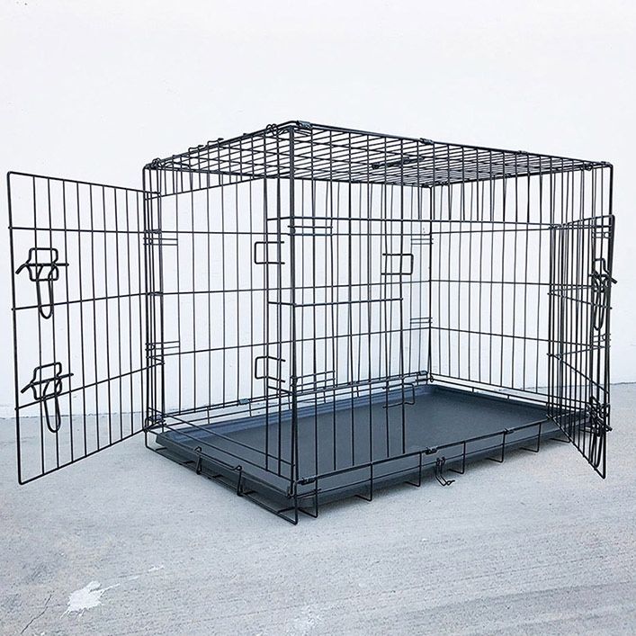 (Brand New) $50 Double Door 36” Dog Crate Kennel Metal Folding Pet Cage Plastic Tray, 36x23x25 Inches 