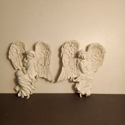Pair of Wall Hanging Bisque / Ceramic Angels 