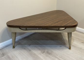 Vintage MCM Danish Boomerang Triangular Side Coffee Table Brass Accents US Rare 🇺🇸FREESHIPPING 🇺🇸🛒