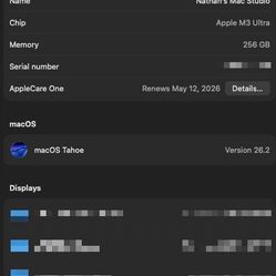 M3 Ultra Mac Studio 256gb RAM 60 Core GPU 2tb HDD
