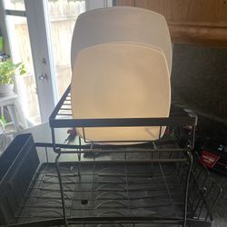 Two tier metal dish rack w/drain