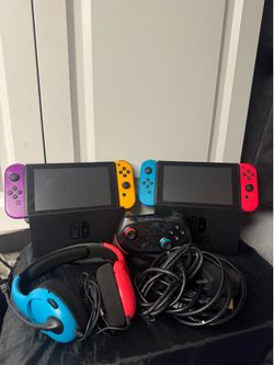 2 Nintendo Switch  (Bundles) Controller, Headphones , Cables Included