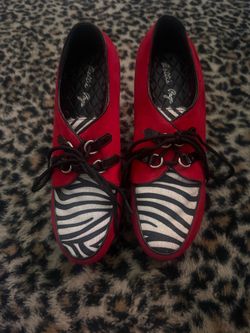 Bettie Page red and zebra print wedges