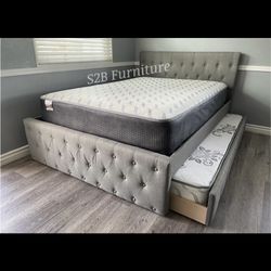 Full Twin Grey Frenchi Trundle Bed With Ortho Mattress Included 