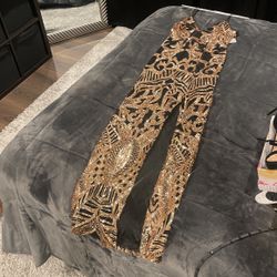 Black And Gold Sequin Long Dress