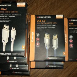 7x Monster Essentials Computer/tablet/phone/printer/laptop/Camera/iPod Cables 25$ For All Or 5$ Each 