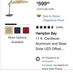 Brand New Hampton Bay Cantilever Patio Umbrella Octagon Beige Led Lights Home Depot Two Year Warranty With Sand