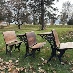1920s Wooden School Desk Set