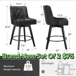 Barstool Set Of 2 Brand New In Box 📦 Black Faux Leather $75 For The Set Of 2 