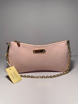 Pink denim L-V shoulder bag