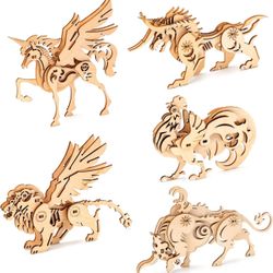 5in1 3D Wooden Puzzle Animal Beast Model Set DIY Building Kits