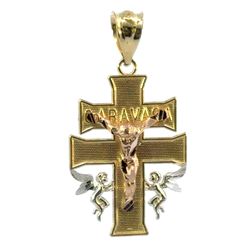 Men’s Or Woman’s 10k Tri-Toned Rose White Yellow Gold Caravaca Cross Crucifix Pendant 1.25” Inch For Necklace GP3127671