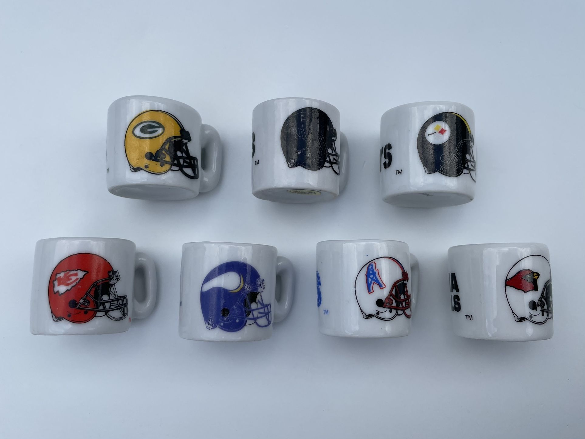 Vintage NFL Mini Mugs Ceramic Porcelain Cups 1.25” Collectibles 1990's Lot of 7