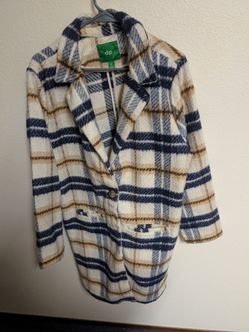 Dip Plaid Wool-Blend Coat Size XL