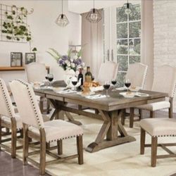 Brand New Rustic Oak 9pc Dining Table Set
