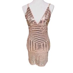 Blush Pink Sequin V-Neck Spaghetti Strap Bodycon Cocktail Dress size small women’s 