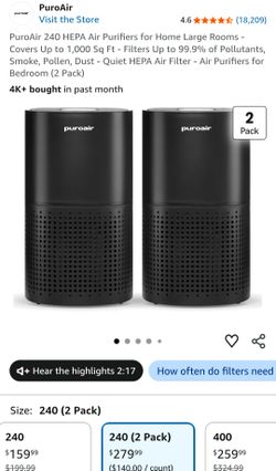 Brand New 2-Pack PuroAir 240 HEPA Air Purifiers