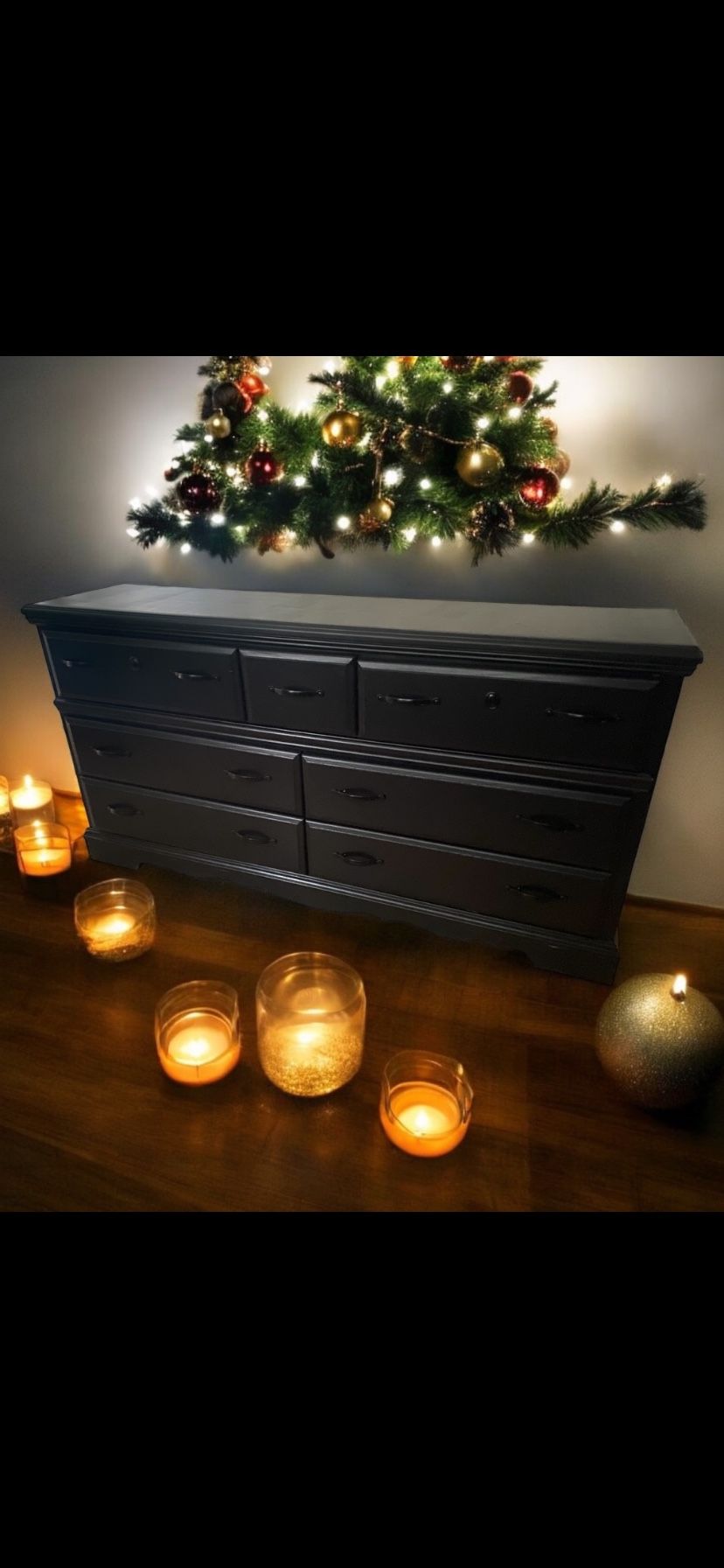 Large Bedroom Dresser Solid Wood Black 63x17x34 New 