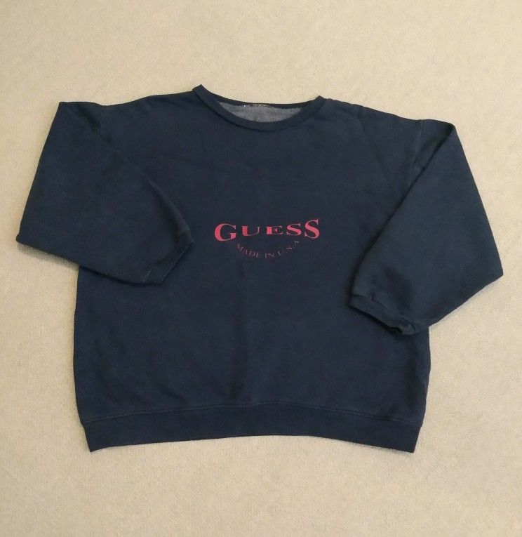 VINTAGE LADIES 1980s GUESS MADE IN U.S.A NAVY BLUE SWEATSHIRT SIZE L/XL