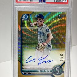 Cole Young 2022 Bowman 1st Draft Chrome Gold Auto Refractor /50 #CDACY PSA 10