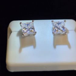 2 Carat Princess Cut Studs S925 Screw Backs 