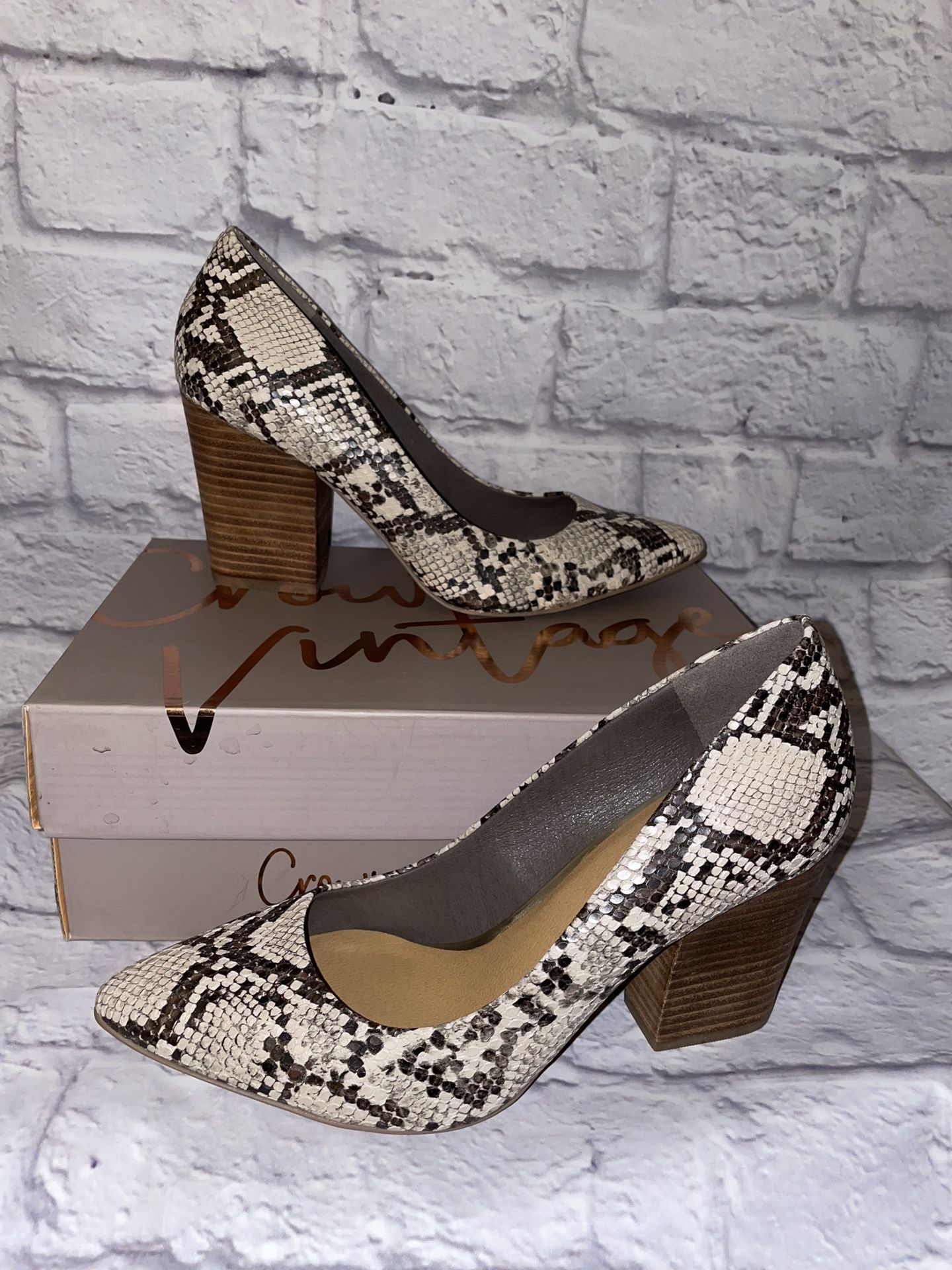 Crown Vintage Snakeskin Print Heels